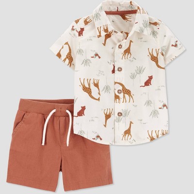 Carter's Just One You®️ Baby Boys' 2pc Safari Clay Top and Bottom Set - Dark Red/Ivory 18M