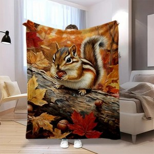 Lomsoe Fall Chipmunk Print Flannel Blanket - All Seasons Soft and Warm Throw Blanket for Bed, Napping, Camping, Travel, Office - 1 of 4