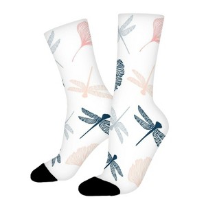Dragonflies And Ginkgo Leaves Women Printed Crew Socks Funny Funky Socks Soft Polyester Novelty Gifts for Artists Men - 1 of 1