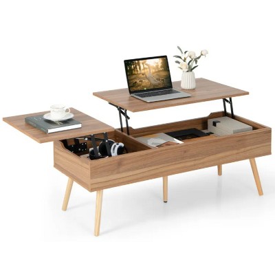 Brown 47" Lift-Up Coffee Table with 2 Hidden Compartments