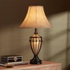 Franklin Iron Works Cardiff Rustic Table Lamp 33" Tall Brushed Iron with Nightlight Beige Fabric Shade for Bedroom Living Room Bedside Nightstand Home - 3 of 4