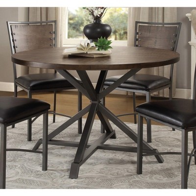 NicBex Round Dining Table 42" Modern Gray Wood Grain Table Top with Metal Black Legs for Dining Room