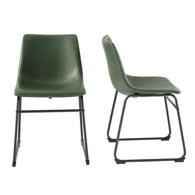 Green leather best sale dining chair