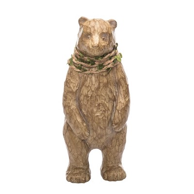 Transpac Resin 11.29 in. Brown Christmas Carved Bear Figurine