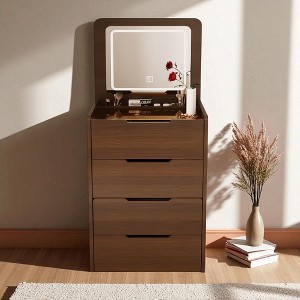 Compact 3-in-1 Vanity Desk with Flip Top Lighted Mirror, Glass Top Makeup Vanity Table with 3 Drawers & Stool for Bedroom (48CM) - 1 of 4