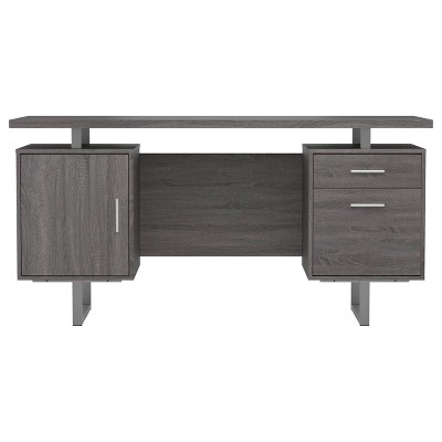 Weathered Gray Wood Executive Desk with Drawers and Filing Cabinet