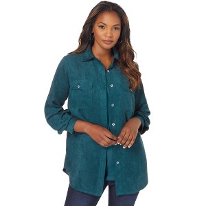 Roaman's Women's Plus Size Faux Suede Big Shirt - 1 of 4