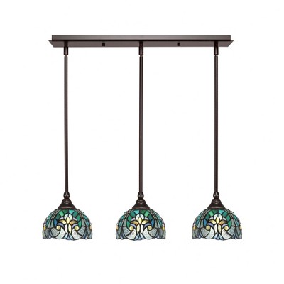 Toltec Lighting Any 3 - Light Chandelier in  Dark Granite with 7" Turquoise Cypress Art Glass Shade
