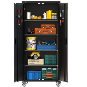 72" H Metal Storage Cabinet with Wheels, Garage Storage Cabinet with Adjustable Shelves and Lockable Doors for Garage Home Office Utility Room - 1 of 4