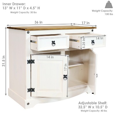 Sunnydaze White Pine Sideboard Cabinet with 2 Drawers and 2 Doors