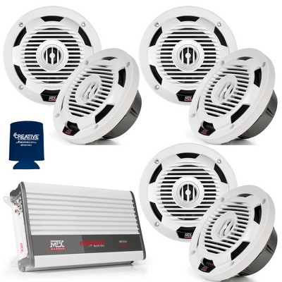 MTX 3 Pairs of WET65-W Wet Series 6.5" Coax Speaker - White, and MTX WET75.4 100W x 4 @ 2Ω Marine Amplifier
