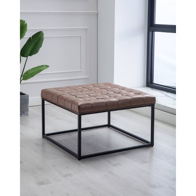 28" Square Button Tufted Metal Ottoman - WOVENBYRD