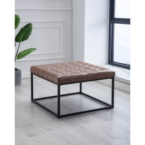 28" Square Button Tufted Metal Ottoman - WOVENBYRD - 1 of 4