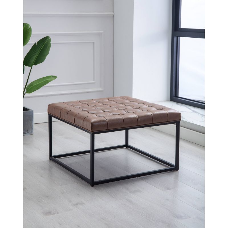28" Square Button Tufted Metal Ottoman - WOVENBYRD, 6 of 13