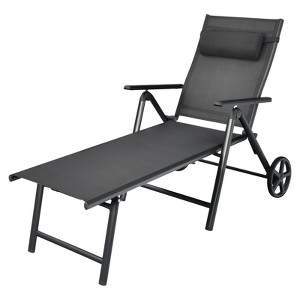 Tangkula Outdoor Folding Lounge Chair Patio Portable Longer w/Wheels & Adjustable Backrest - 1 of 4