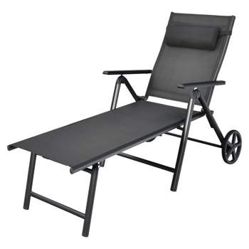 Tangkula Outdoor Folding Lounge Chair Patio Portable Longer w/Wheels & Adjustable Backrest