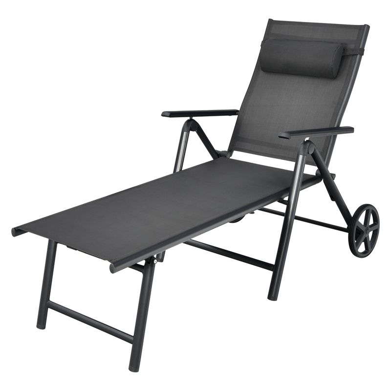 Tangkula Outdoor Folding Lounge Chair Patio Portable Longer w/Wheels & Adjustable Backrest, 1 of 7