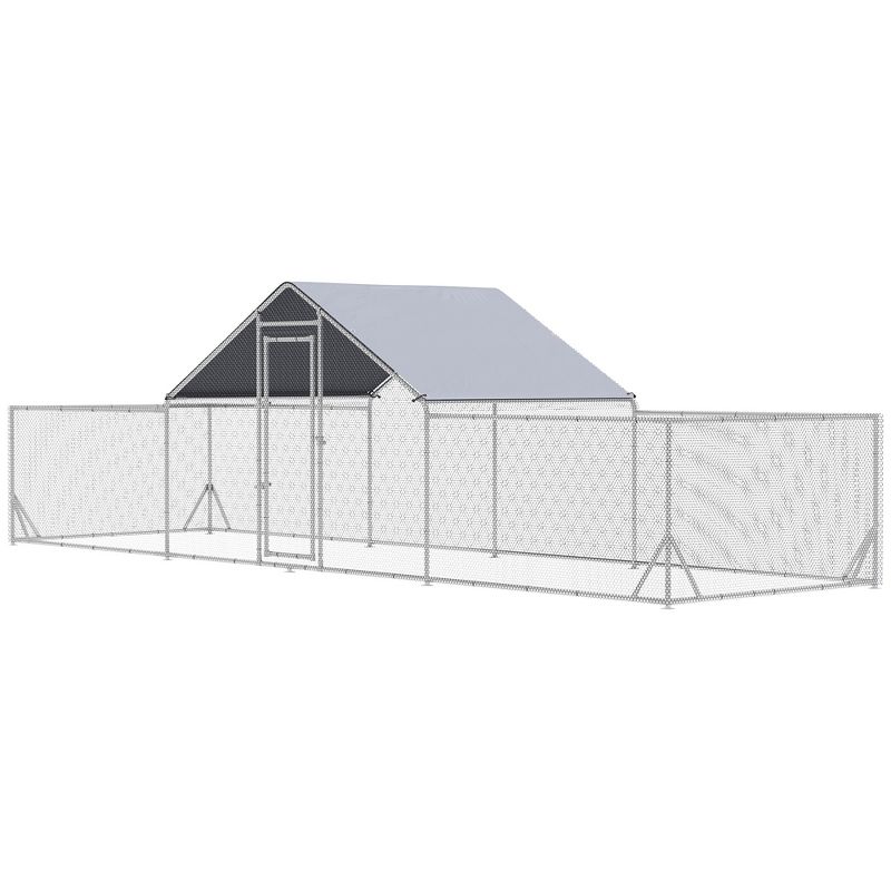 PawHut Chicken Run, 23' x 6.6' Large Chicken Coop with Weather-Resistant Cover, Metal Chicken Cage for 12-14 Chickens, Silver, 4 of 7