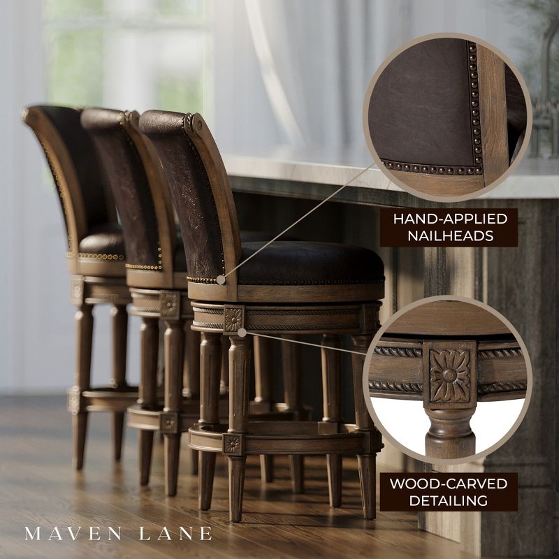 Maven Lane Pullman Upholstered Kitchen Stool with Vegan Leather Cushion Seat, Set of 2, 3 of 8