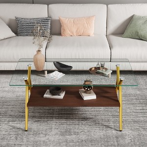 DOMETOUR Rectangle Coffee Table with Tempered Glass top and Black MDF Shelf for Living Room - 1 of 4