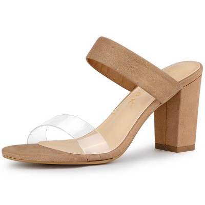 Allegra K Women's Dual Clear Strap Block Heels Slides Sandals