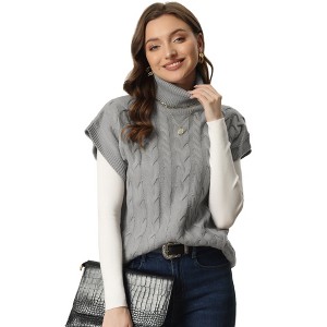 Allegra K Women's Turtleneck Twist Sleeveless Vest Solid Color Knit Pullover Casual Sweater - 1 of 4