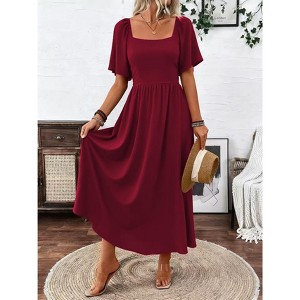 knee length dresses for ladies With Grace Flutter Sleeve Smocked Maxi Dress- Mauve main image 1