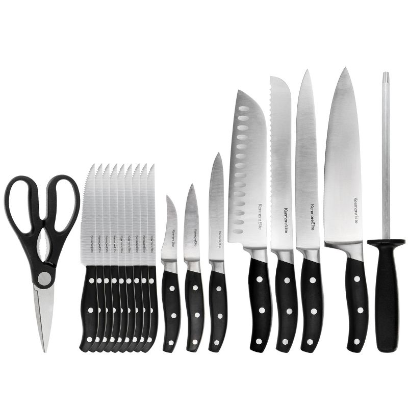 Kenmore Elite 18 Piece Stainless Steel Cutlery and Wood Block Set in Black, 2 of 9