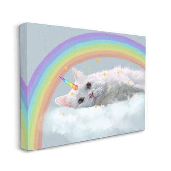 Stupell Industries Rainbow Cloud Fantasy Cat Feline Unicorn in Clouds