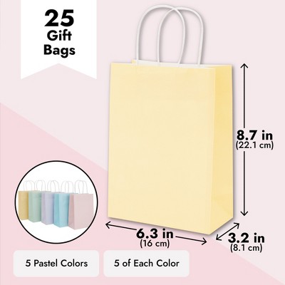 25-Pack Pastel Paper Gift Bags with Handles