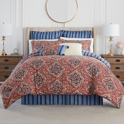 Waverly Tabriz King Blue Cotton Reversible Comforter Set