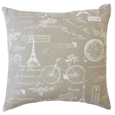 18"x18" Parisian Square Throw Pillow Beige - The Pillow Collection: Cotton Cover, Feather Filled, Knife Edge, Zippered