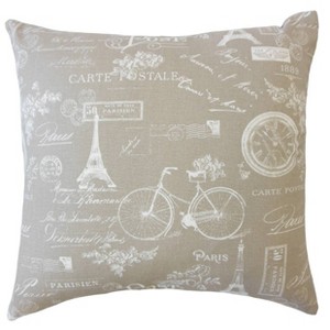 18"x18" Parisian Square Throw Pillow Beige - The Pillow Collection: Cotton Cover, Feather Filled, Knife Edge, Zippered - 1 of 2