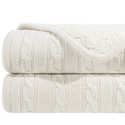 Cotton Cable Knit Blanket, Soft Warm Fleece Knitted Bed Blanket - NTBAY
