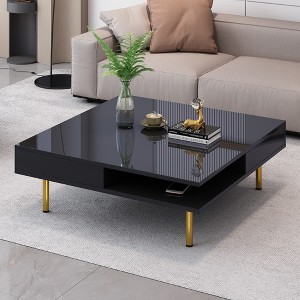 Mayeerty Coffee Table with 2 Small Drawers, 2-Tier Square Center Table for Living Room, Black - 1 of 4