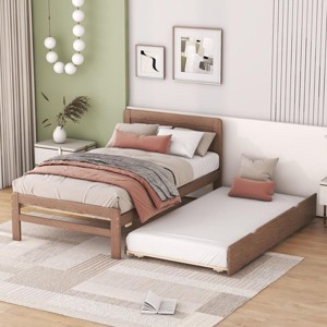 Streamdale Modern Design Wooden Twin Size Platform Bed Frame with Trundle for Walnut Color - 1 of 4