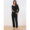 cheibear Women's Long Sleeve Shirt and Long Pants with Pocket Loungewear 2 Pieces Sleep Sets - 2 of 4