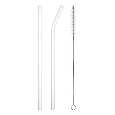Unique Bargains Reusable Smooth Glass Straws with Cleaning Brush 2 Pcs