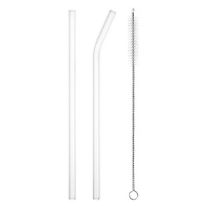 Unique Bargains Reusable Smooth Glass Straws with Cleaning Brush 2 Pcs - 1 of 4