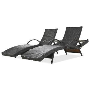 Gulches Outdoor Wicker Chaise Lounge Chairs Set of 2, Ergonomic Wave Design, Adjustable Backrest, Pull-out Side Table for Pool Sunbathing, Brown - 1 of 4