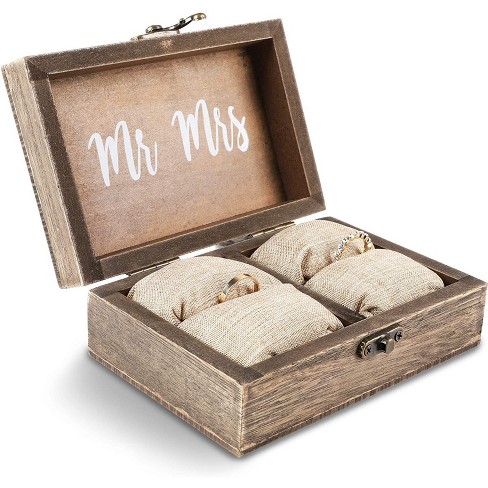Juvale Mr & Mrs Wood Engagement and Wedding Ring Box with Burlap Pillow Lining - image 1 of 4