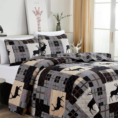 Twin Gray Microfiber Reversible Lodge Quilt Set