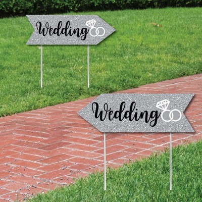 Big Dot of Happiness Silver Wedding Signs - Wedding Sign Arrow - Double Sided Directional Yard Signs - Set of 2 Wedding Signs