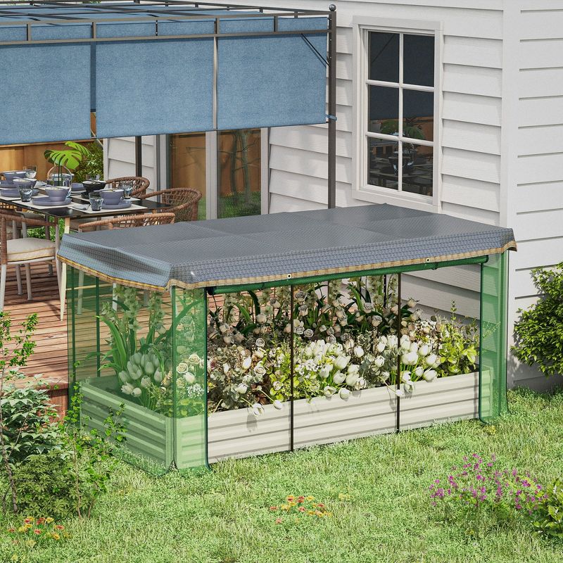 Outsunny Galvanized Raised Garden Bed, Planter Box with Crop Cage and Shade Cloth, 3 of 7