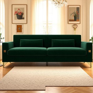 VASIP 85" Modern Beige Sofa - Upholstered 3-Seater with Metal Legs and Pillows, Minimalist style for Living Room,Office - 1 of 4