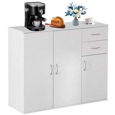 Basicwise 33" Sideboard Buffet Cabinet with Storage, Spacious Table Top, Large Drawers, and Adjustable Shelf - Kitchen Organizer and Storage