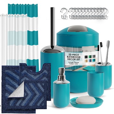 Hearth & Harbor Bathroom Accessories Set - Bathroom Set, 23PC Bathroom Set with Shower Curtain and Rugs