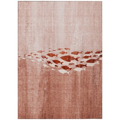 Terra Cotta Copper And Ivory Nautical Washable Indoor Outdoor Area Rug