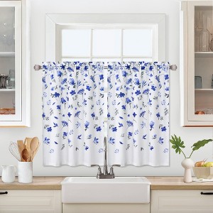 Farmhouse Watercolor Floral Flower Leaf Design Kitchen Curtains for Cafe Bathroom - 1 of 4