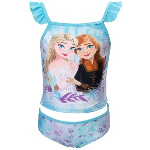 Disney Princess Anna Elsa Girls Tankini Top and Bikini Bottom Swim Set Toddler to Little Kid - 1 of 4